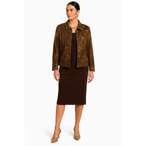 Vintage Joseph Ribkoff Brown Gold Geometric Velvet Jacket Made in Canada Sz 14